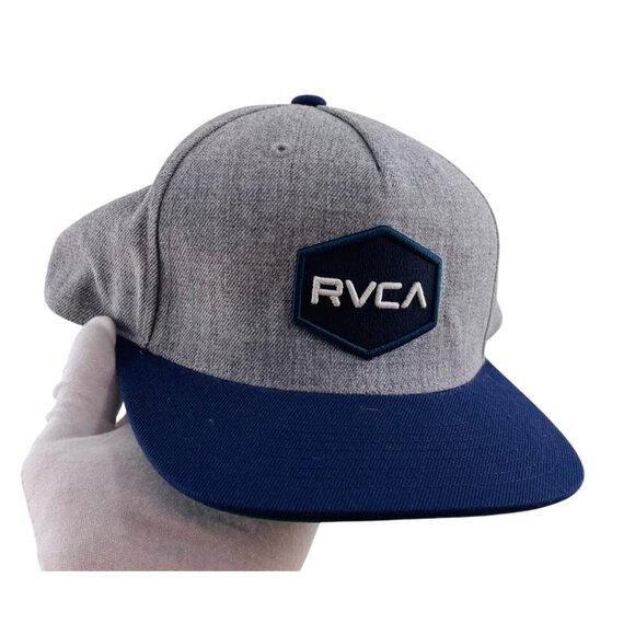 RVCA Snapback Hat Gray & Blue Polyester Cotton Adjustable Mens Mid Fit - Picture 1 of 4